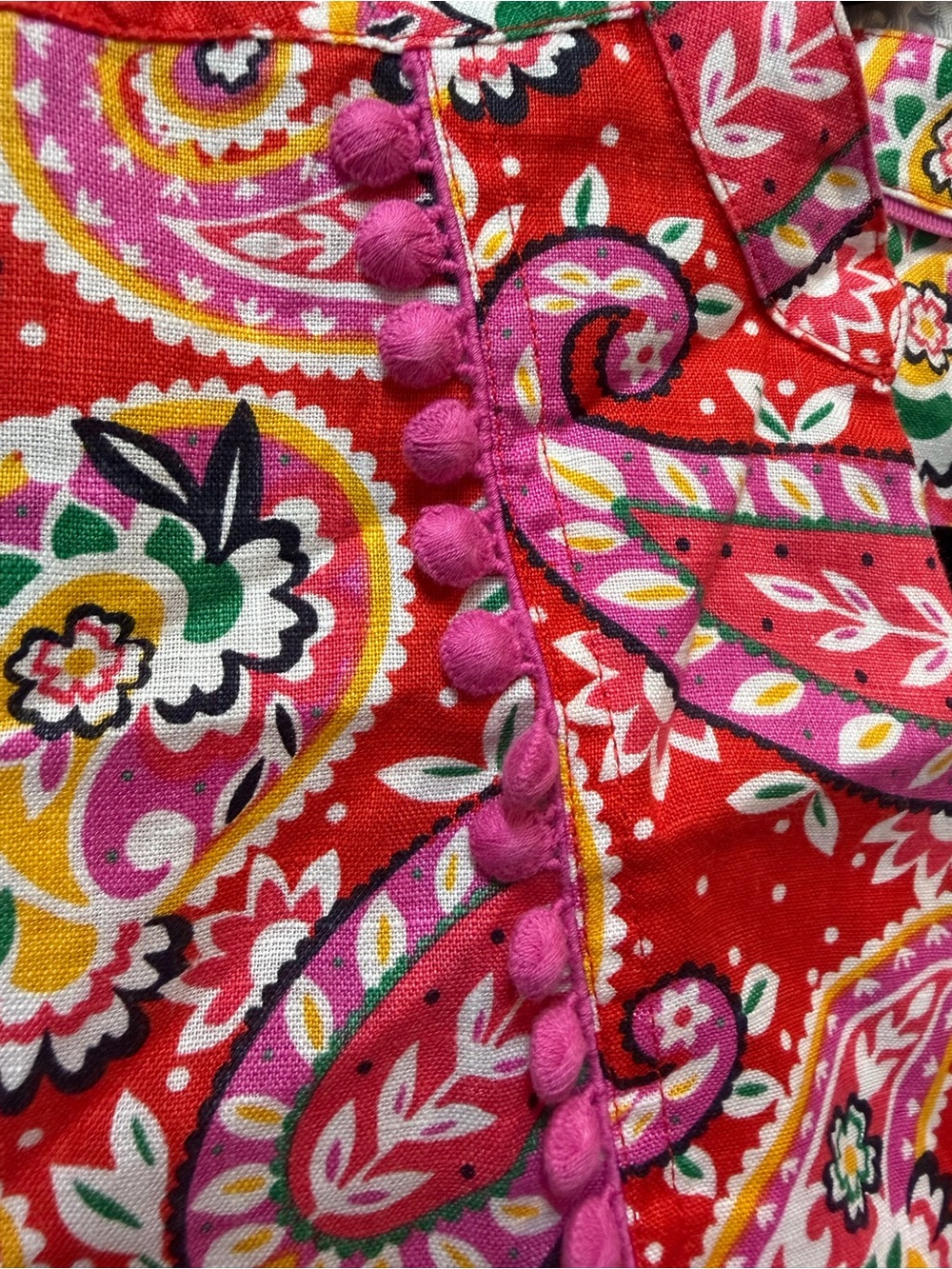 Boden 100% Linen Red Paisley Print Tunic with Pink & Yellow Accents - Picture 4 of 6